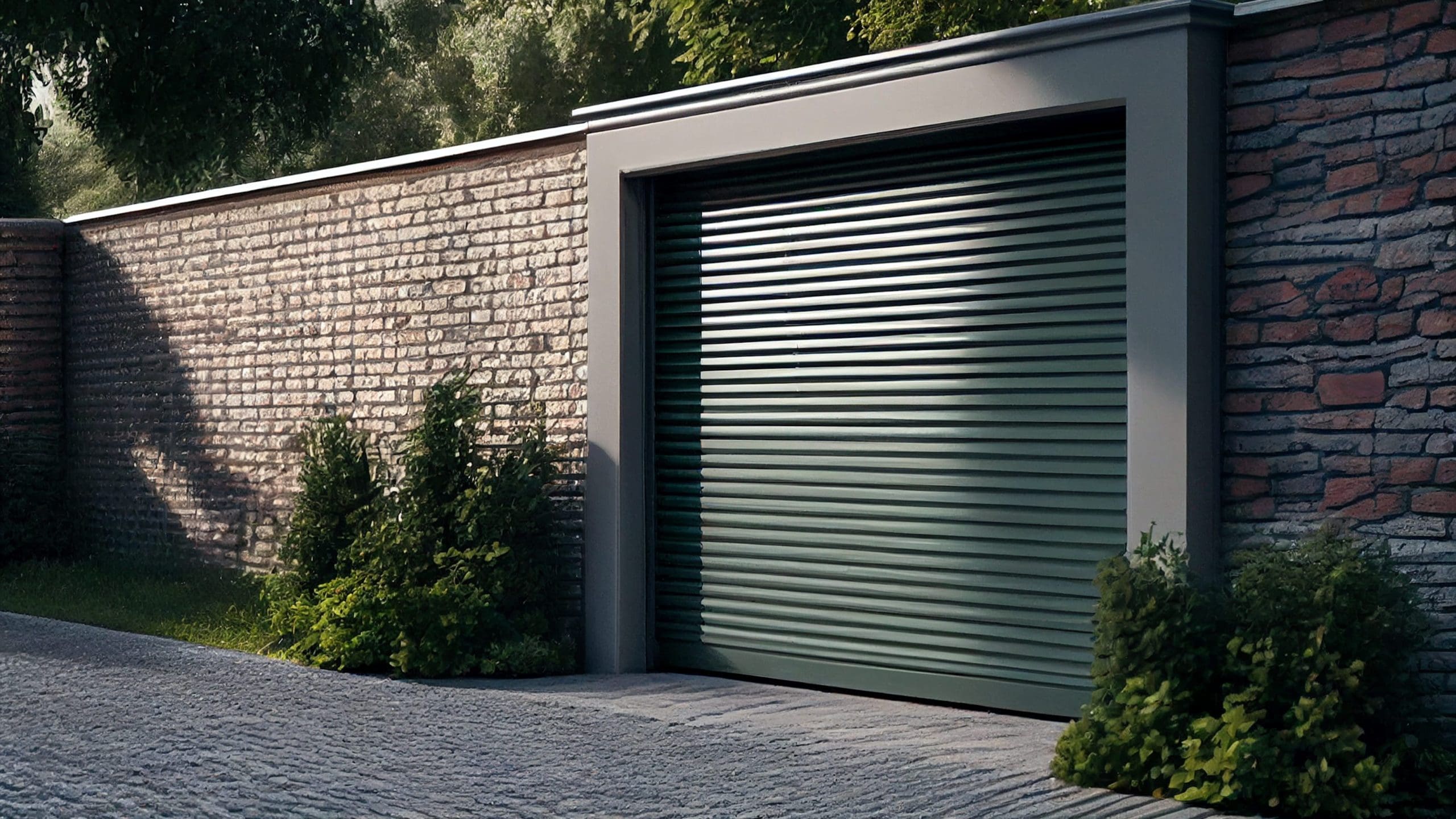 Modern Private Garage. Garage Gate with Automatic roller System.