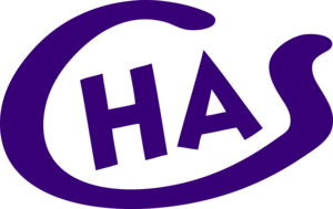 A logo featuring the letters "CHAS" in a bold, blue font. The letters are partially encircled by a swooping line in the same color, creating a semi-circular shape around the text.